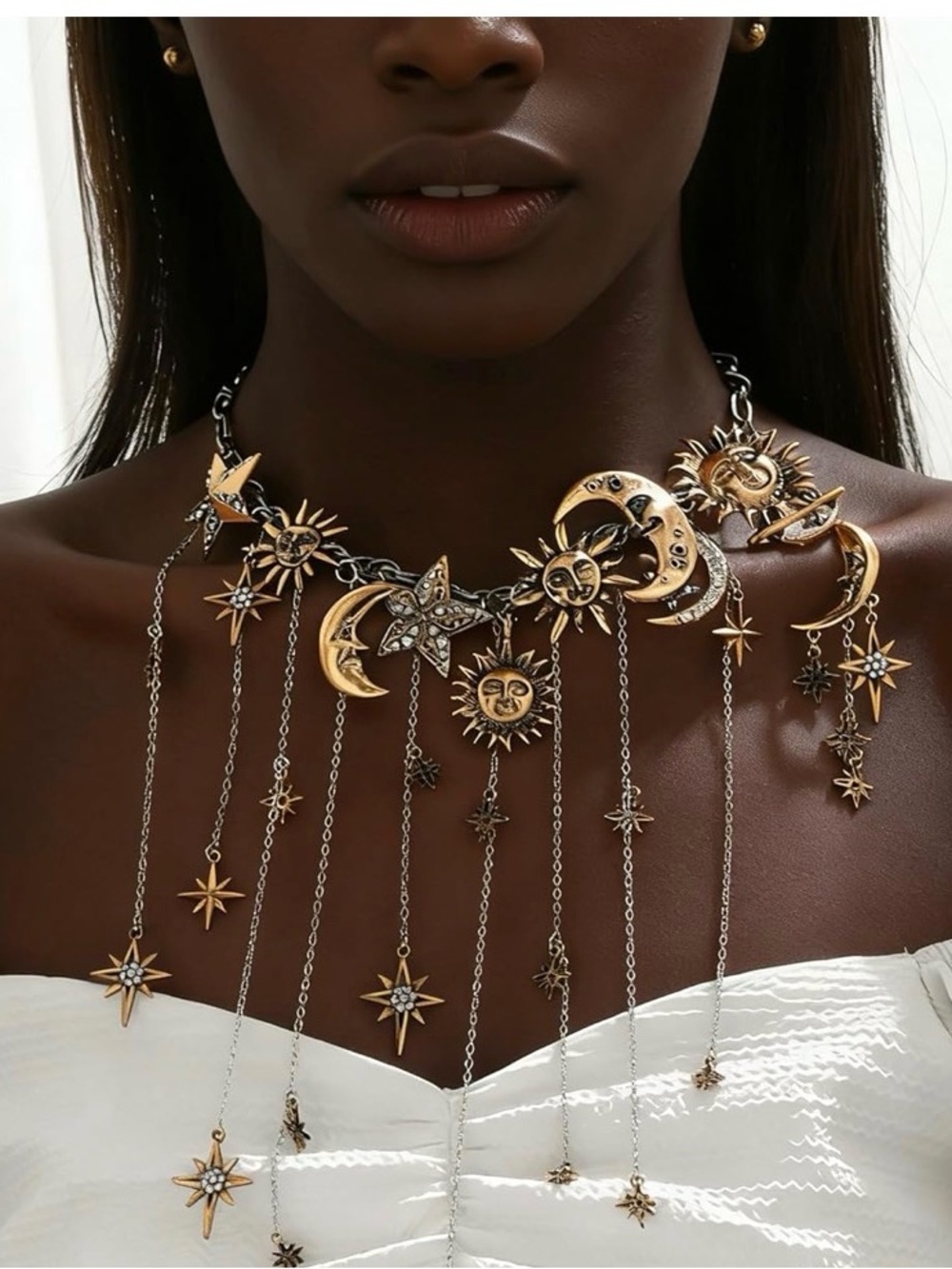 Gold Celestial Sun, Moon & Star Layered Necklace - Picture 5 of 8